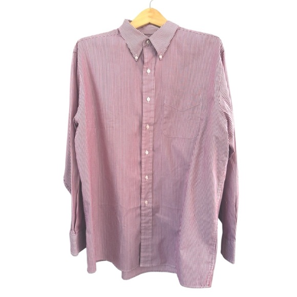 John Ashford Men’s Button-Down Shirt Red White Pinstripe Long Sleeve - Picture 1 of 4